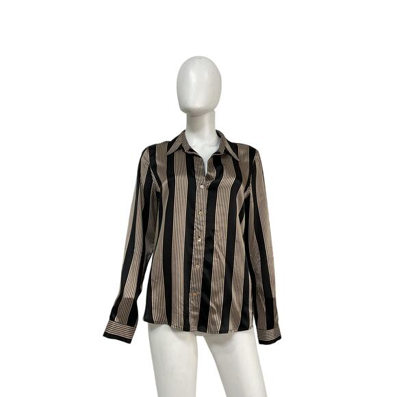 L'Agence 'Tyler' Black Silk Long Sleeve Silk Button-Up Shirt Size M - Picture 2 of 6